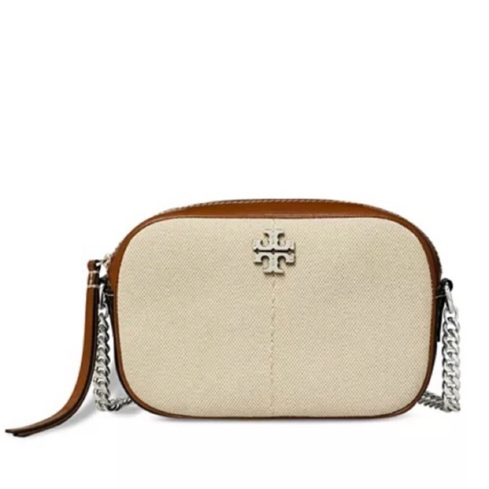 Tory Burch McGraw Color Block Patent Leather Canvas Camera Crossbody Bag
